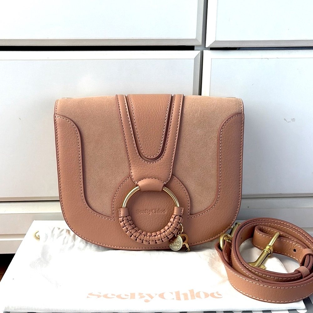 See By Chloe Pink Leather & Suede Crossbody Bag with Gold Ring